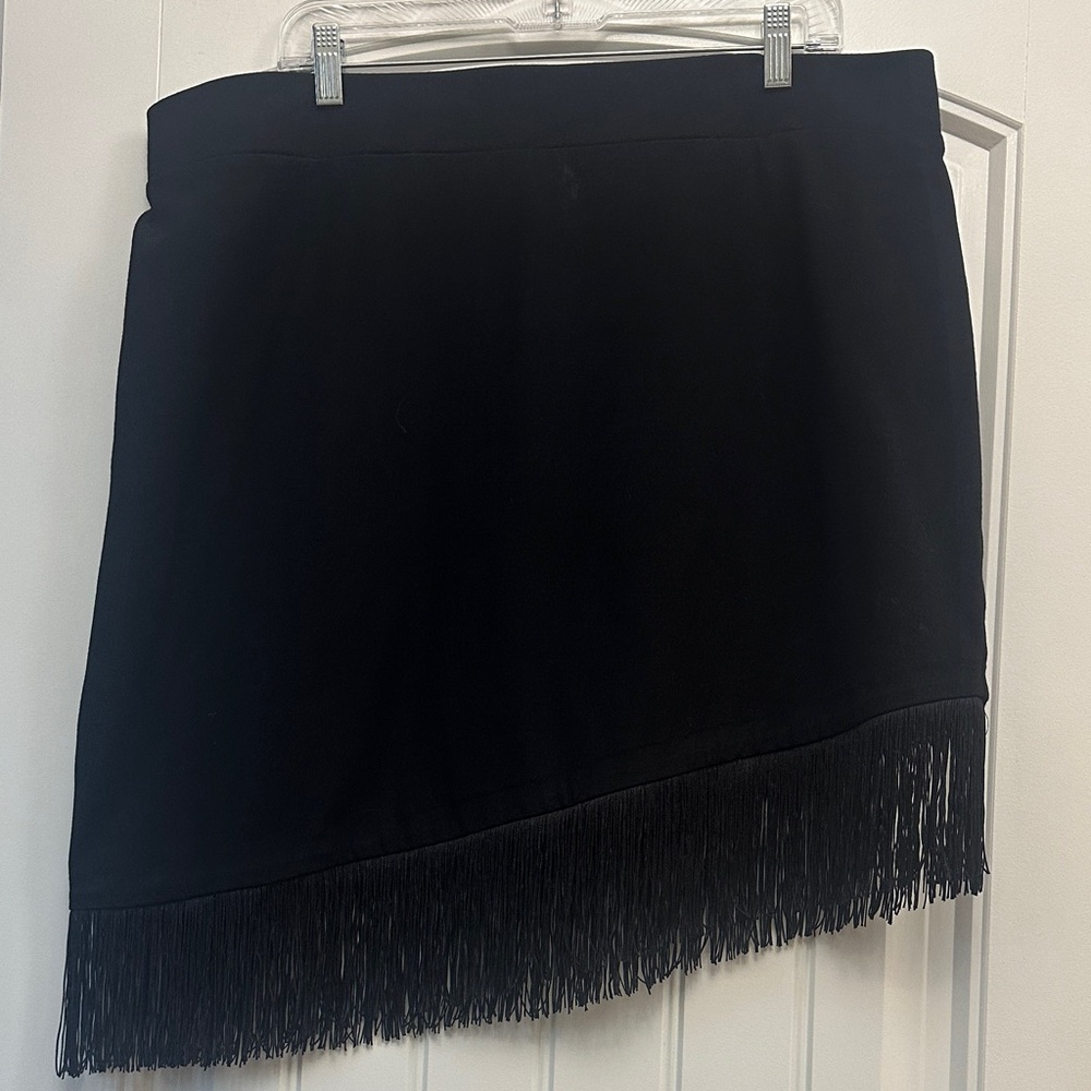 INC International Concepts Black Asymmetrical Fringe Skirt